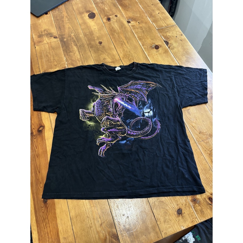 Alstyle Dragon Fantasy T-Shirt Men's 2TG‎ (2XL) Black Purple Graphic Tee